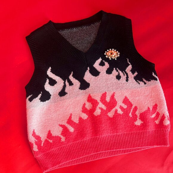 Unique 2-Piece Knit Set – Flame Vest + Beige Turtleneck – Kids & Teens - Picture 9 of 11